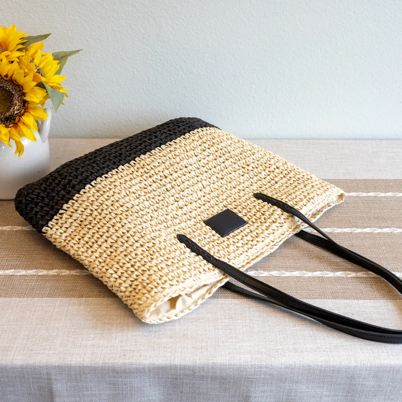 Elena Handbags Large Straw Woven Summer Tote