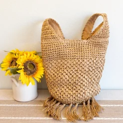 Elena Handbags Large Straw Woven Shoulder Bag with Tassel