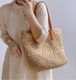 Elena Handbags Large Straw Woven Tote