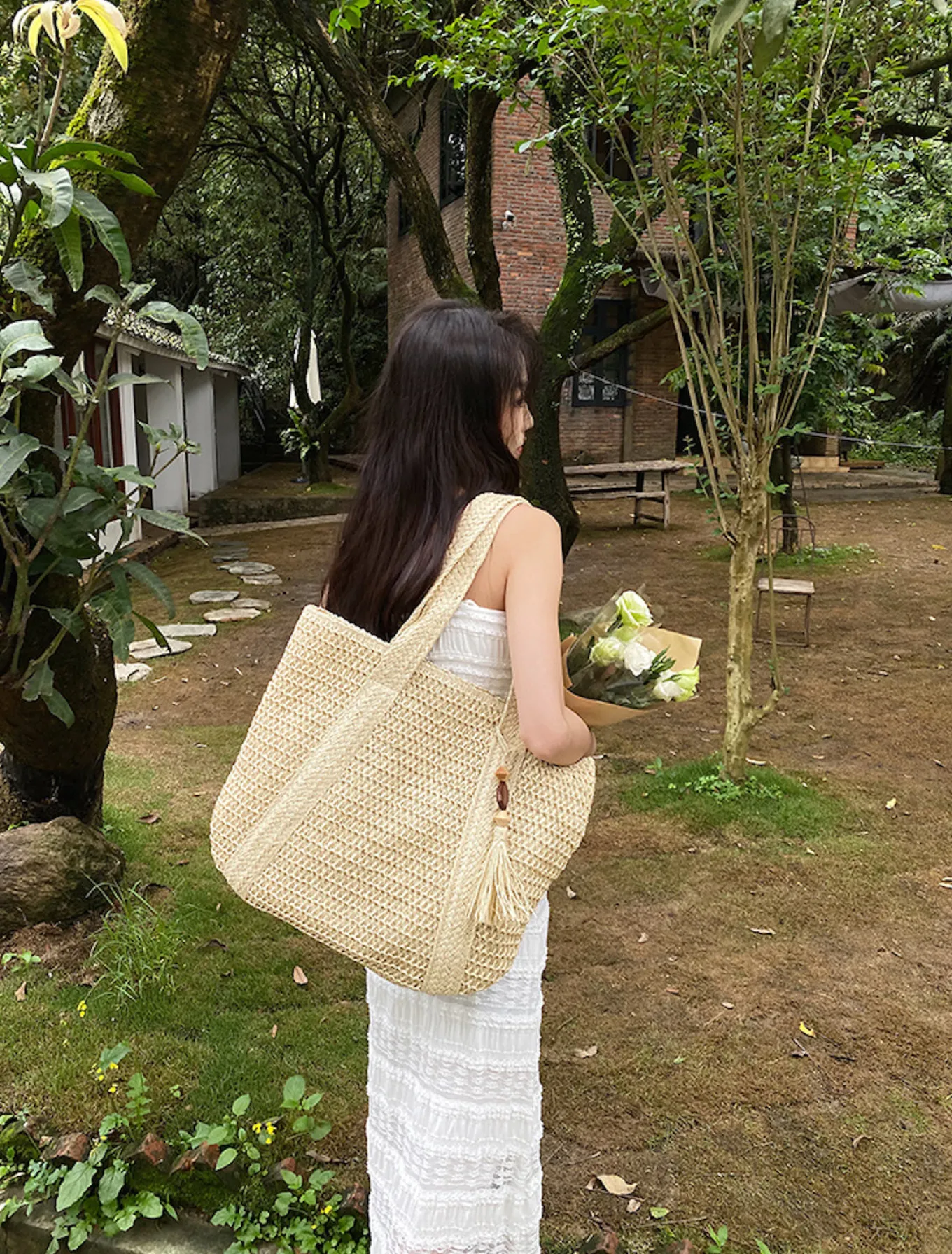 Elena Handbags Large Straw Woven Tote Bag