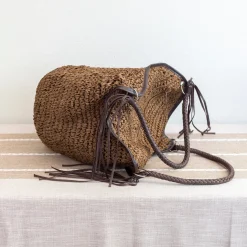 Elena Handbags Large Straw Woven Bucket Tote Bag