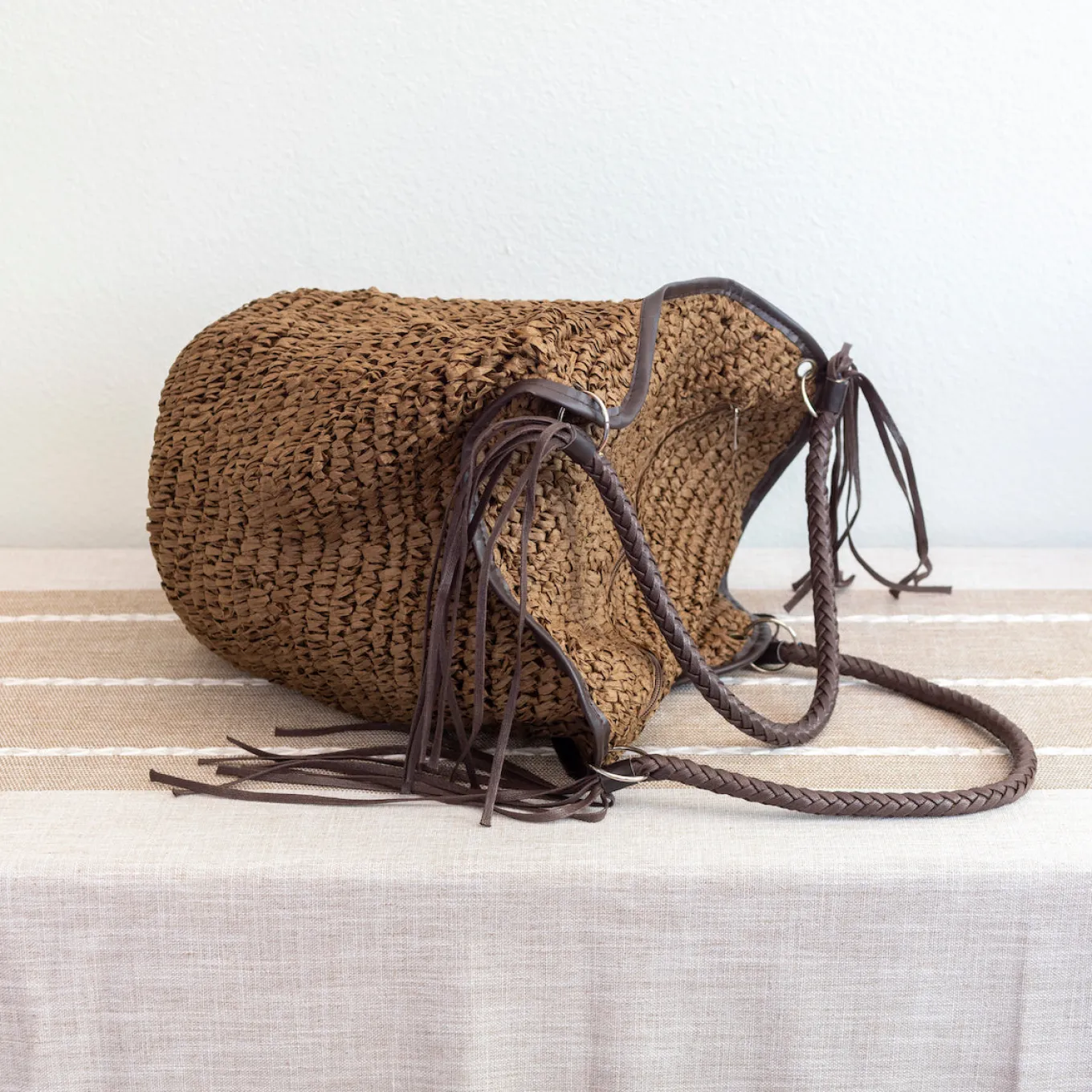Elena Handbags Large Straw Woven Bucket Tote Bag
