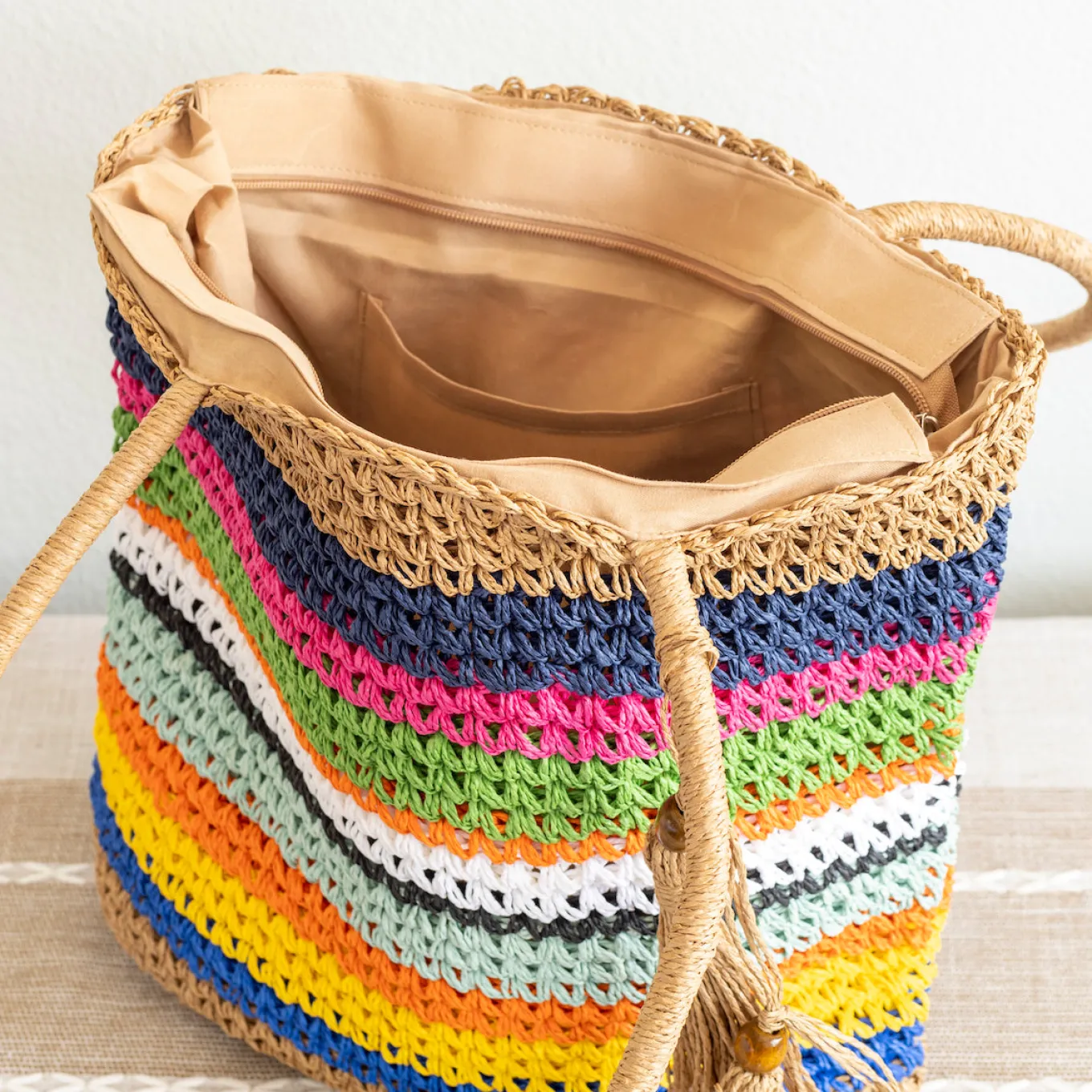 Elena Handbags Large Straw Woven Tote Bag