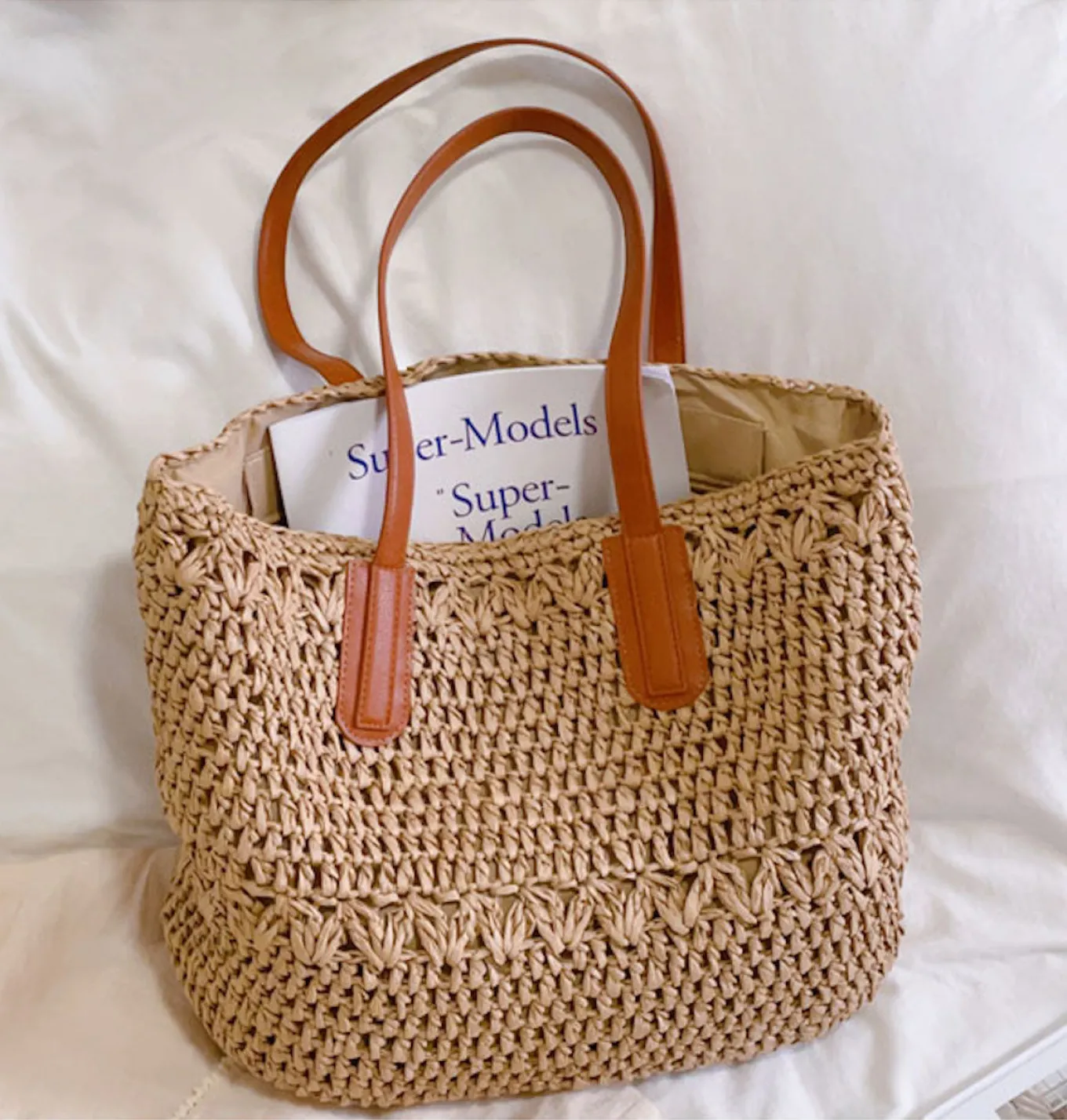 Elena Handbags Large Straw Woven Tote