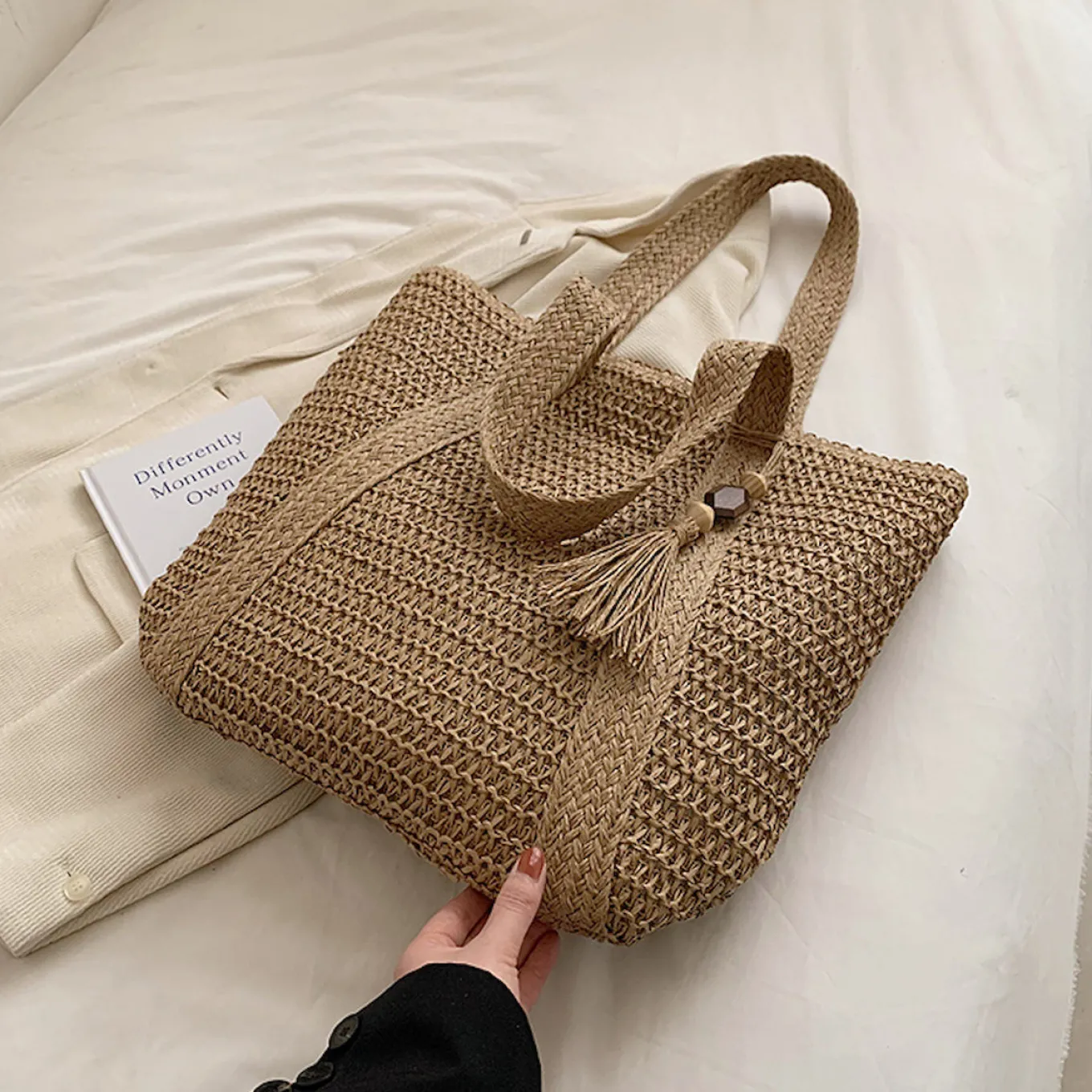 Elena Handbags Large Straw Woven Tote Bag