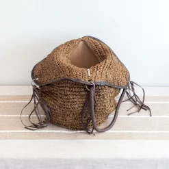 Elena Handbags Large Straw Woven Bucket Tote Bag