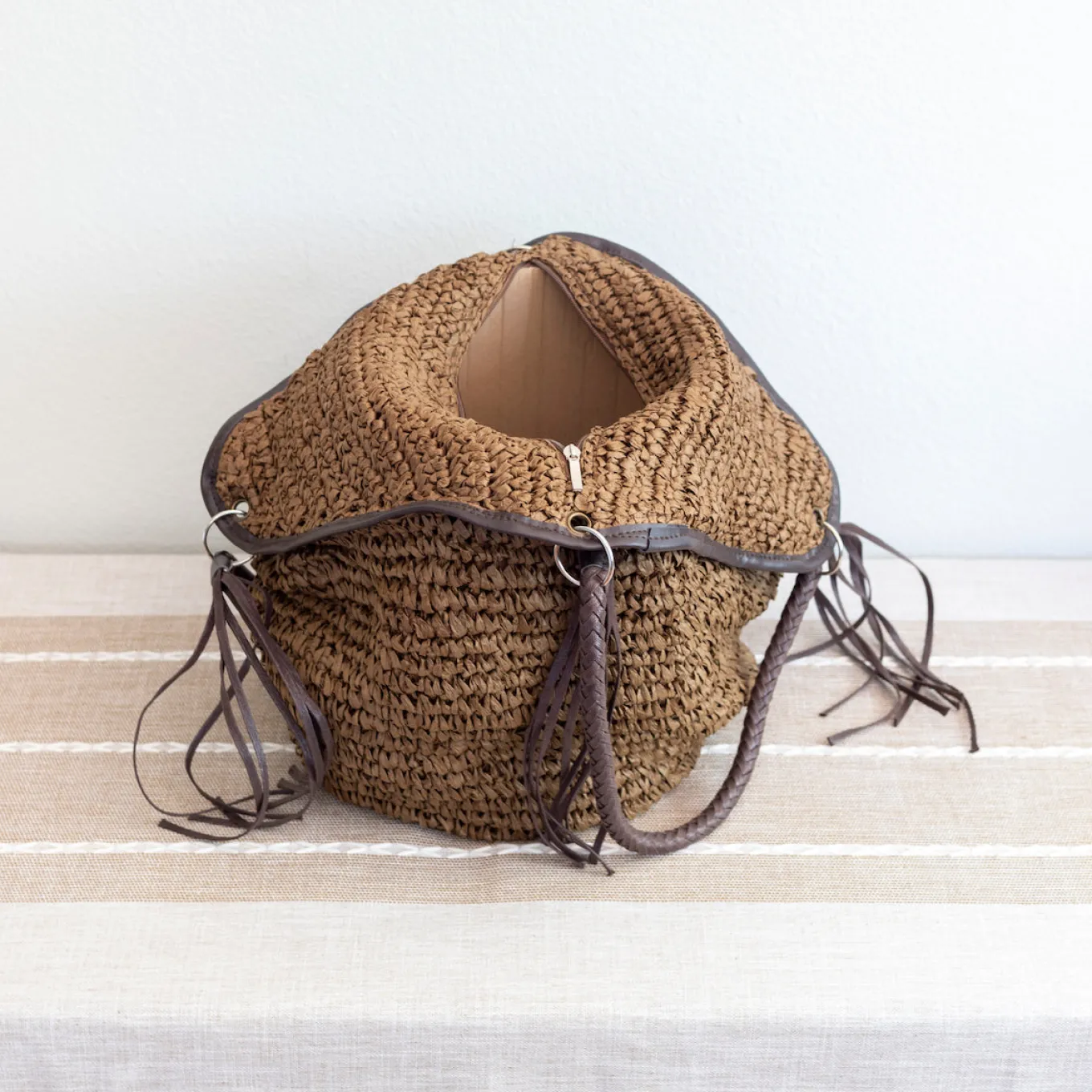 Elena Handbags Large Straw Woven Bucket Tote Bag