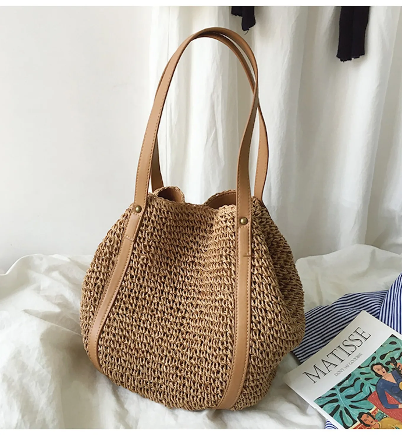 Elena Handbags Large Straw Woven Tote Bag