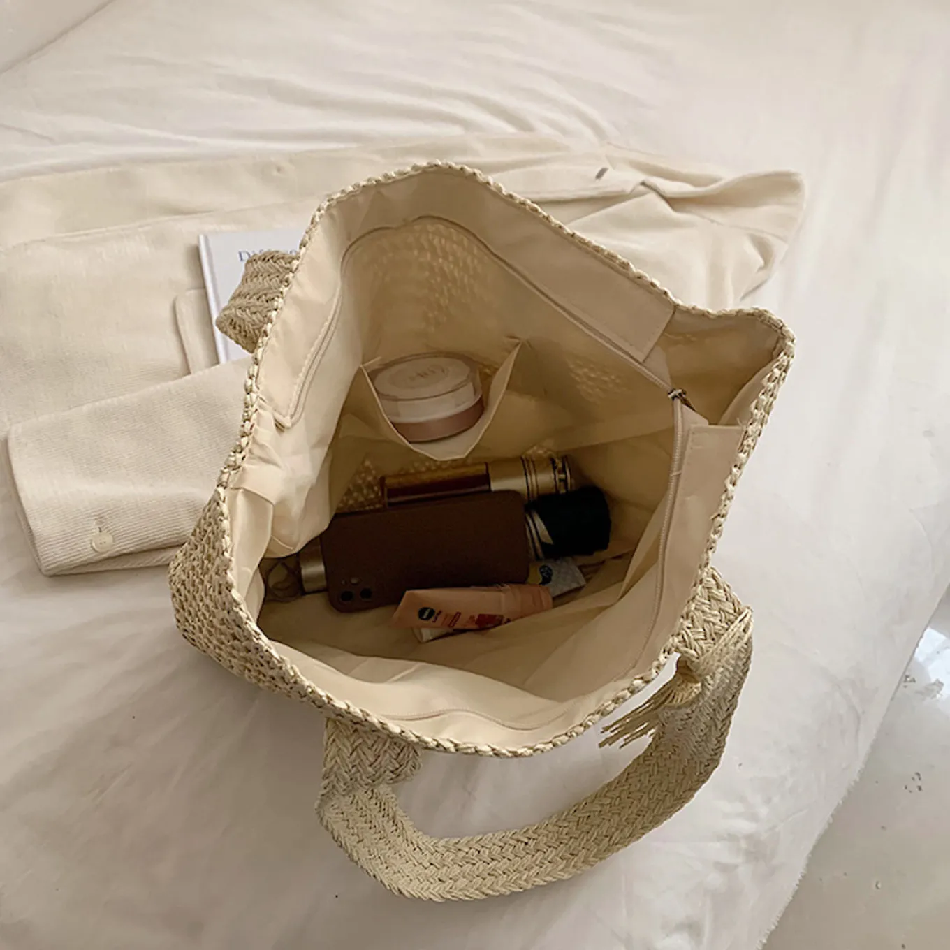 Elena Handbags Large Straw Woven Tote Bag