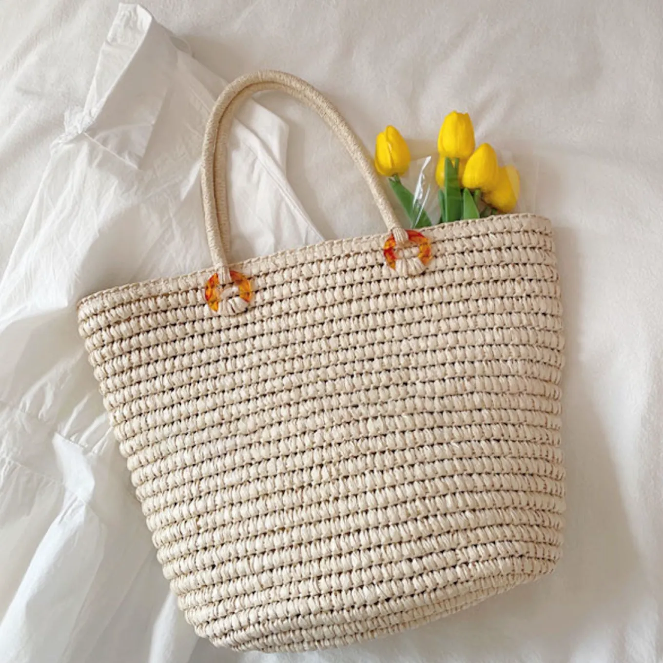 Elena Handbags Large Straw Tote Bag