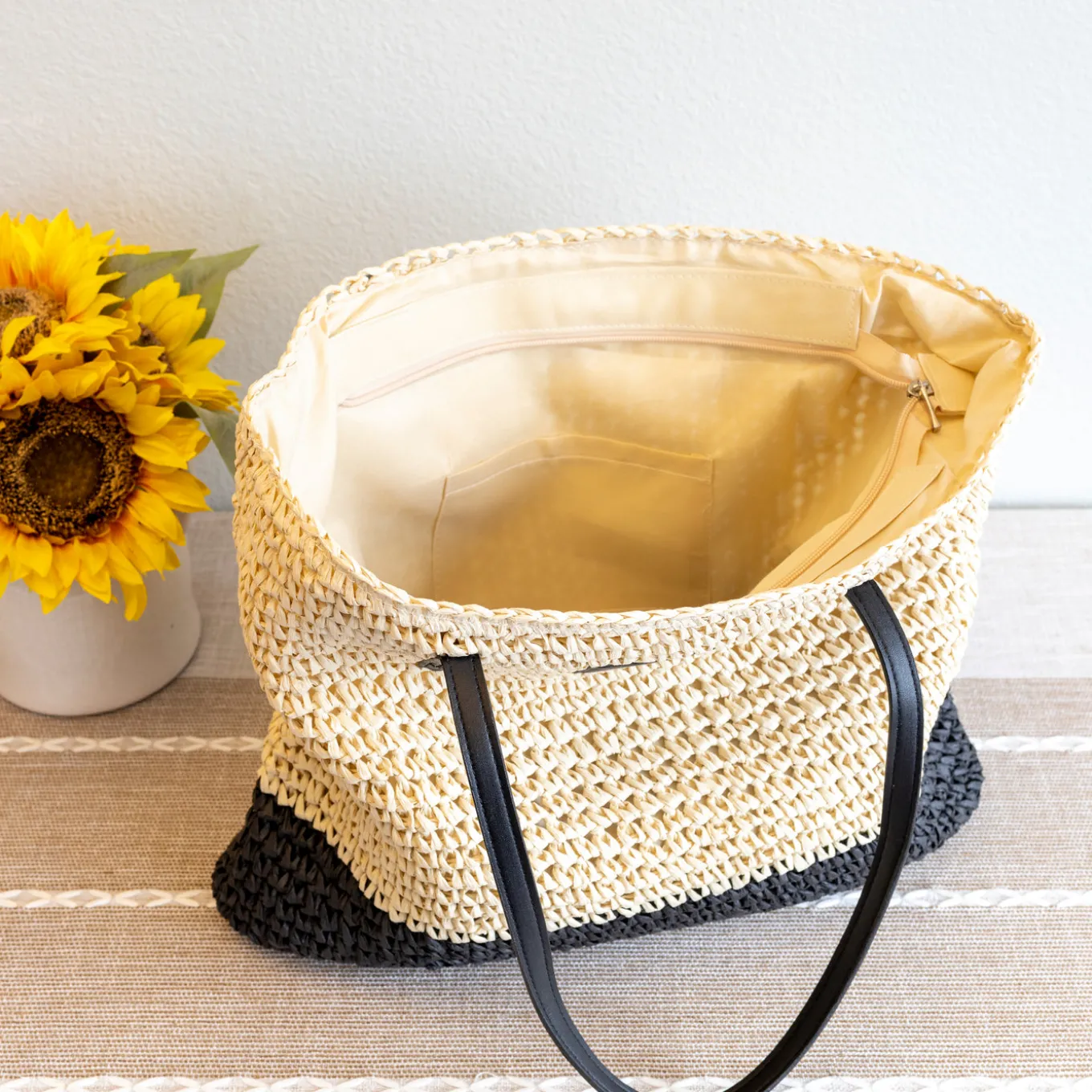 Elena Handbags Large Straw Woven Summer Tote