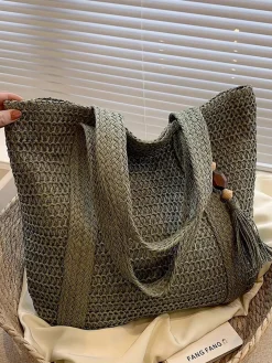 Elena Handbags Large Straw Woven Tote Bag