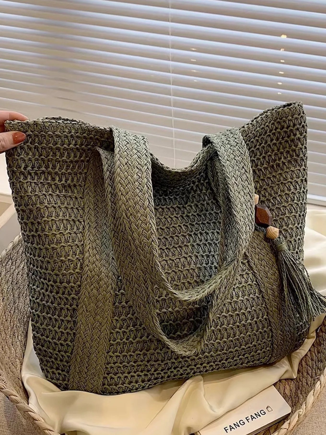 Elena Handbags Large Straw Woven Tote Bag
