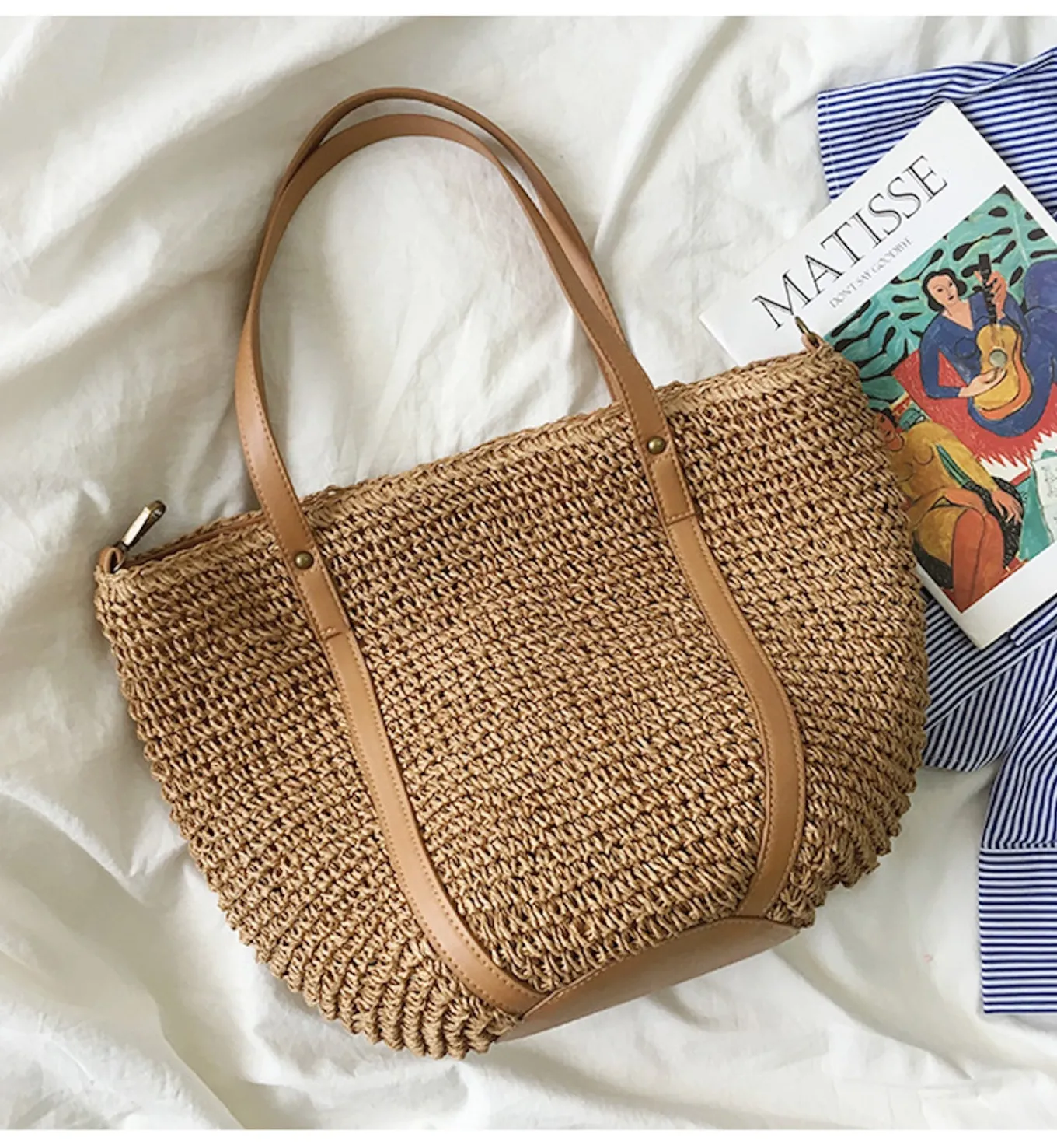 Elena Handbags Large Straw Woven Tote Bag