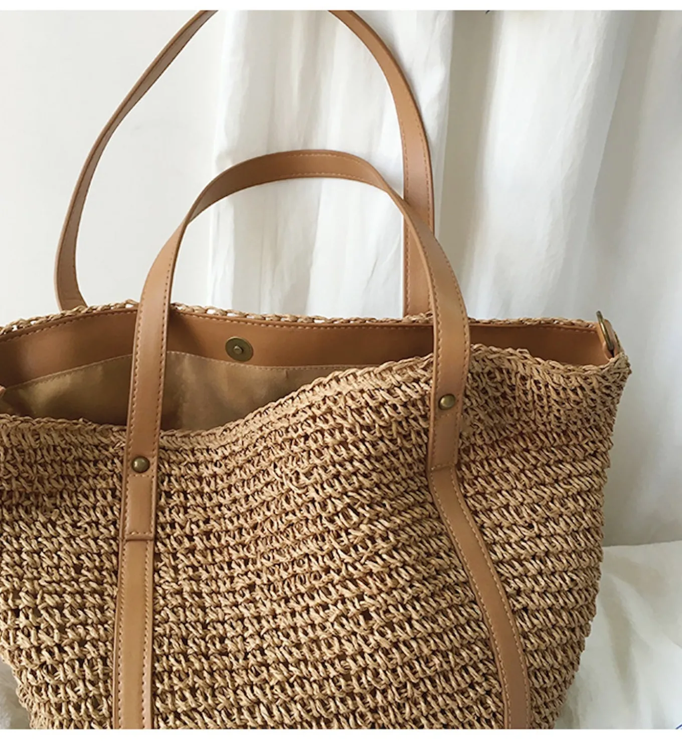 Elena Handbags Large Straw Woven Tote Bag