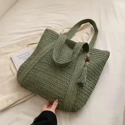 Elena Handbags Large Straw Woven Tote Bag