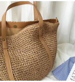 Elena Handbags Large Straw Woven Tote Bag
