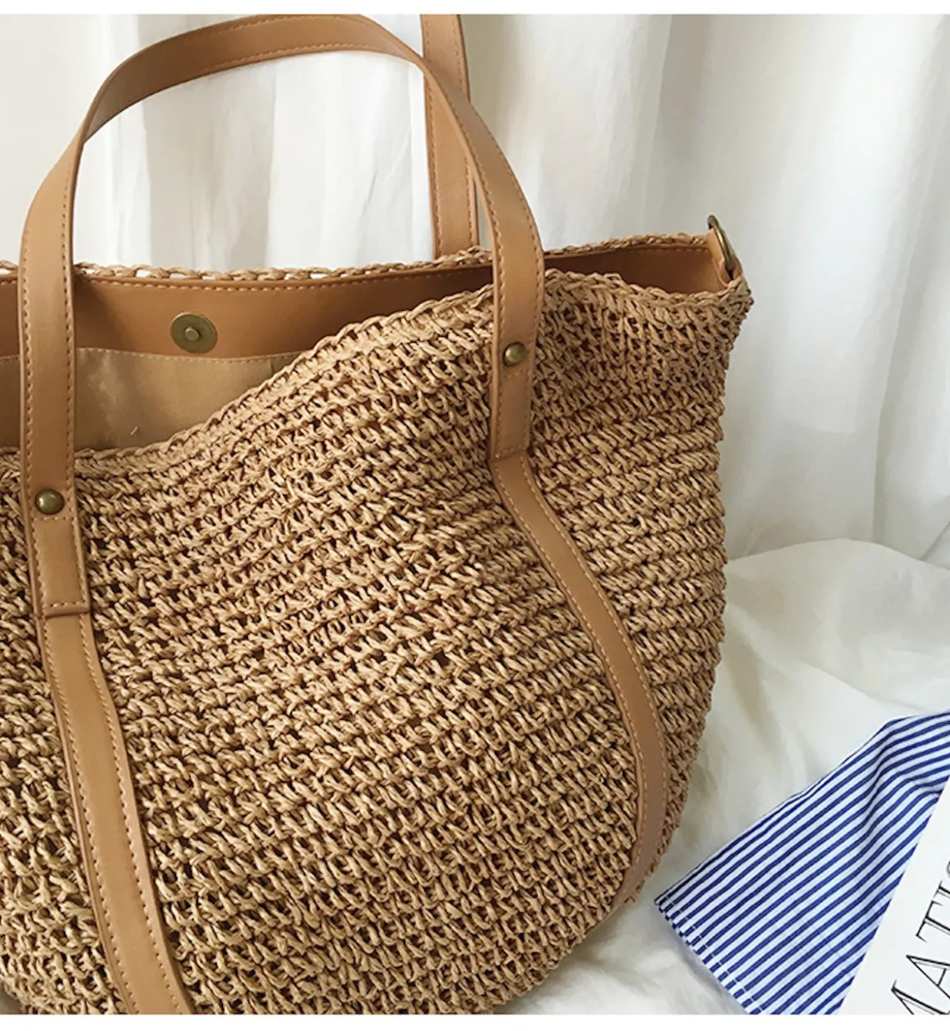 Elena Handbags Large Straw Woven Tote Bag