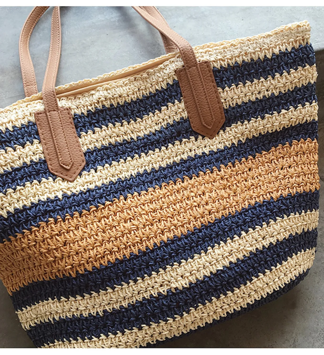 Elena Handbags Large Striped Straw Woven Tote Bag