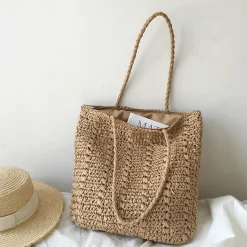 Elena Handbags Lightweight Straw Woven Square Tote Bag