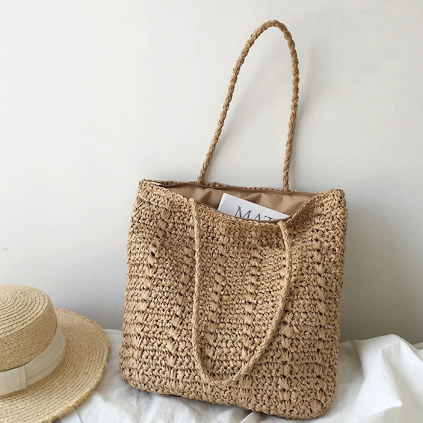 Elena Handbags Lightweight Straw Woven Square Tote Bag