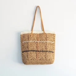 Elena Handbags Lightweight Straw Woven Tote with Floral Designs