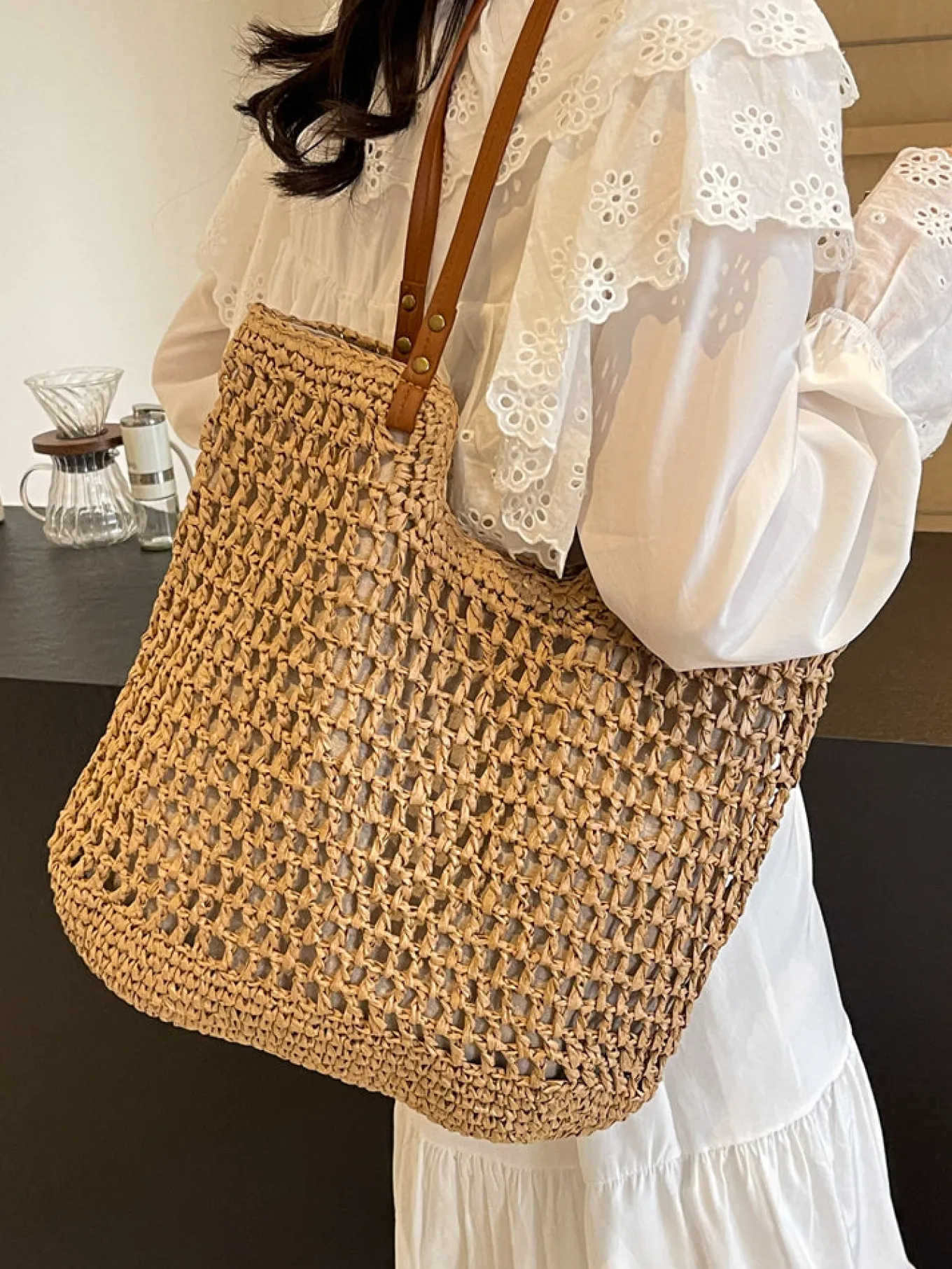 Elena Handbags Lightweight Straw Woven Square Tote Bag
