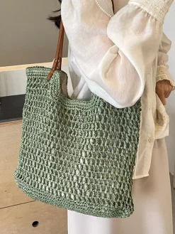 Elena Handbags Lightweight Straw Woven Square Tote Bag