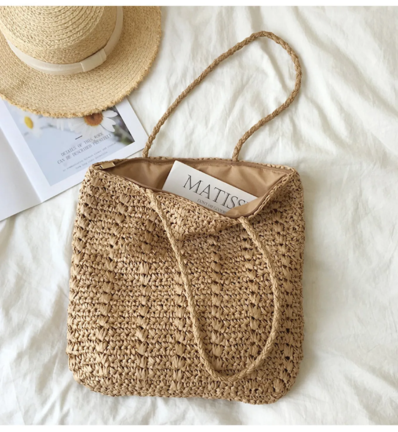 Elena Handbags Lightweight Straw Woven Square Tote Bag