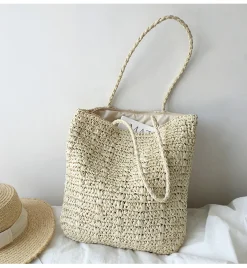 Elena Handbags Lightweight Straw Woven Square Tote Bag