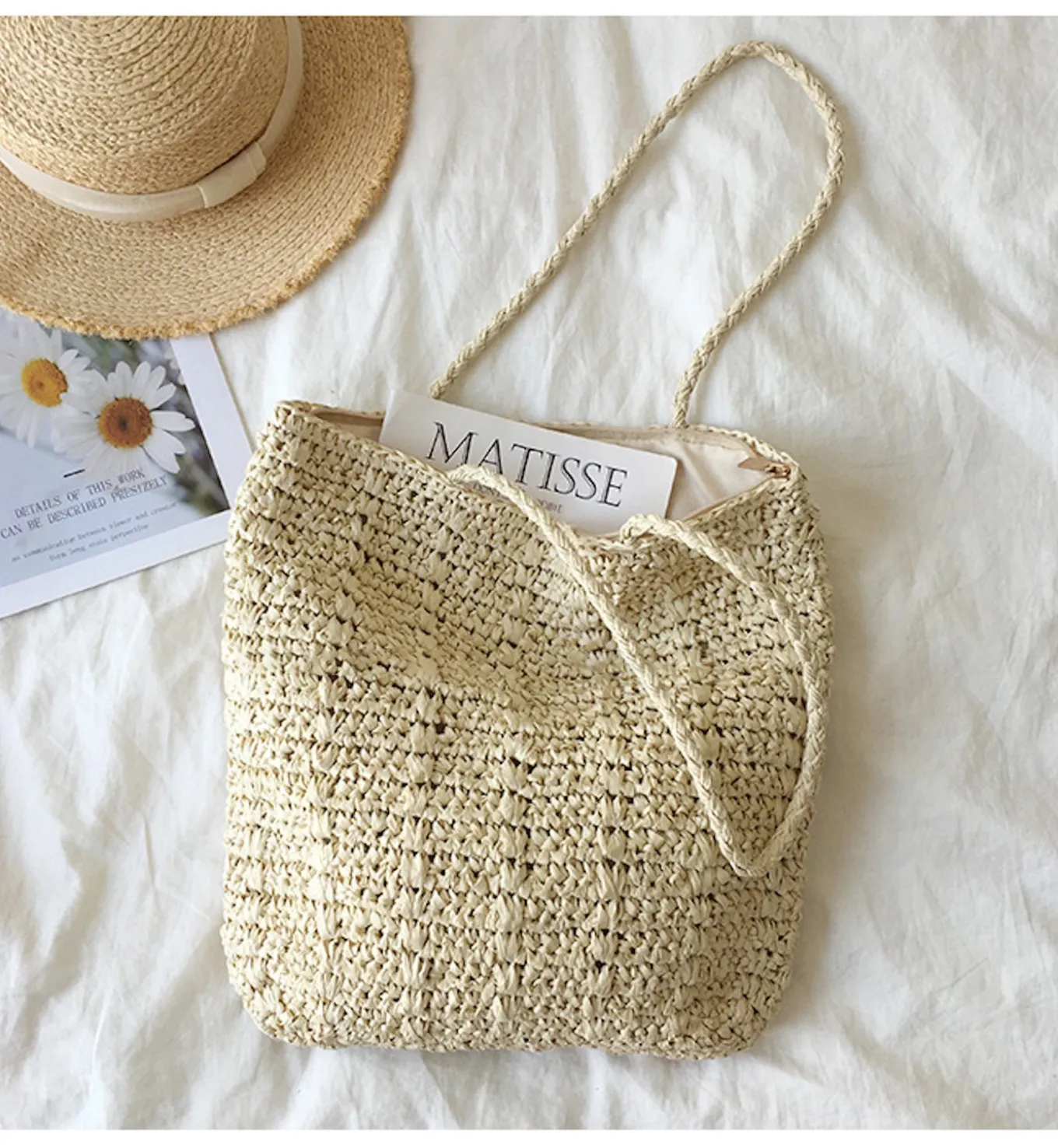 Elena Handbags Lightweight Straw Woven Square Tote Bag