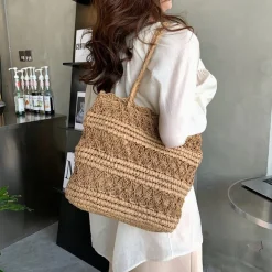 Elena Handbags Long Handle Floral Design Straw Beach Tote
