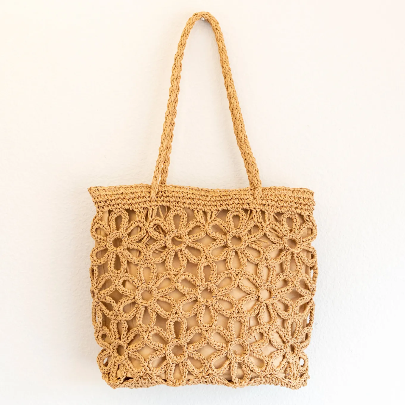 Elena Handbags Long Handle Floral Design Straw Beach Tote