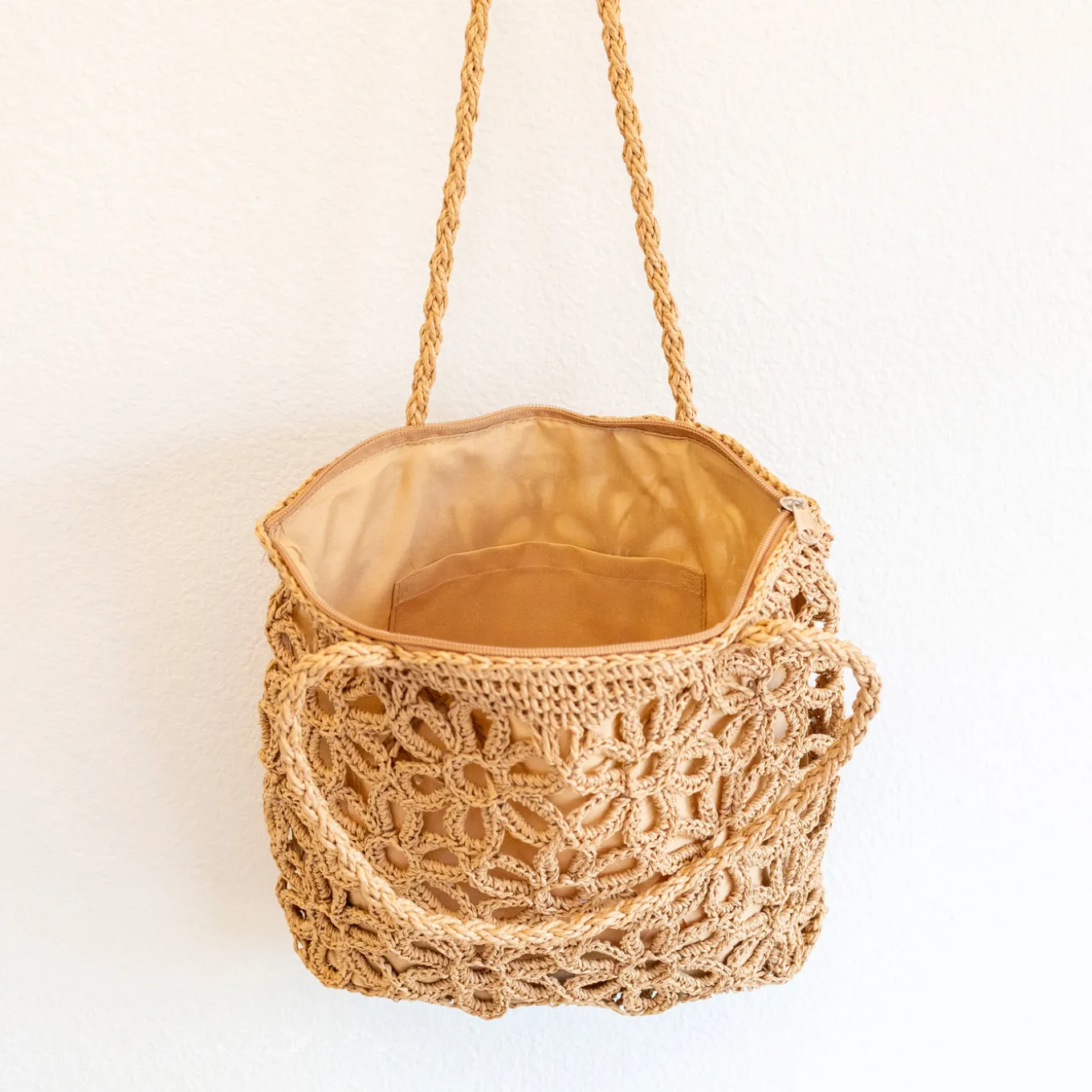 Elena Handbags Long Handle Floral Design Straw Beach Tote