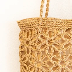 Elena Handbags Long Handle Floral Design Straw Beach Tote