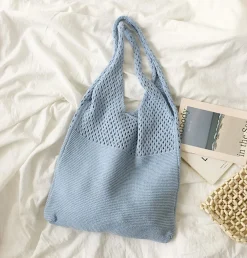 Elena Handbags Macaron Colored Cotton Knitted Shoulder Bag