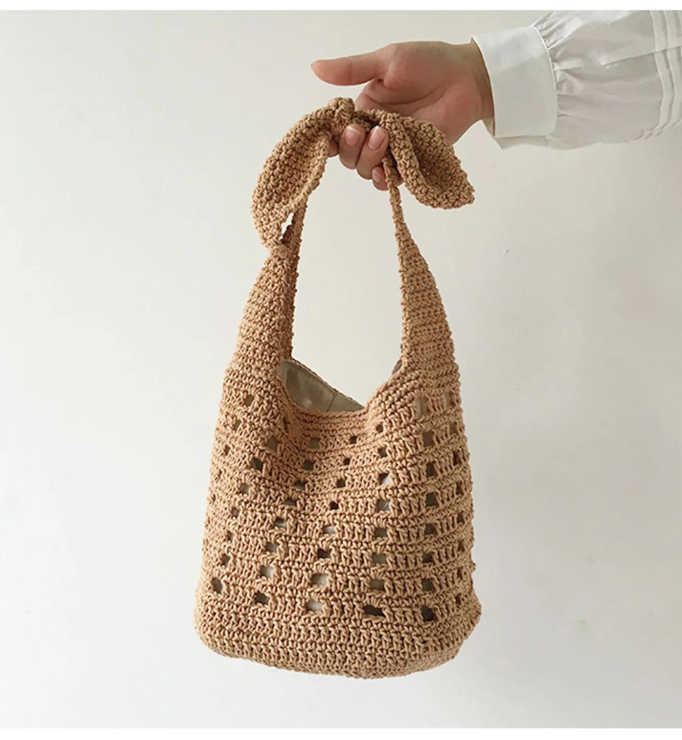 Elena Handbags Medium Crochet Cotton Bucket Bag
