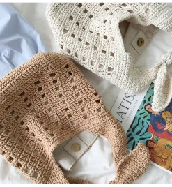 Elena Handbags Medium Crochet Cotton Bucket Bag