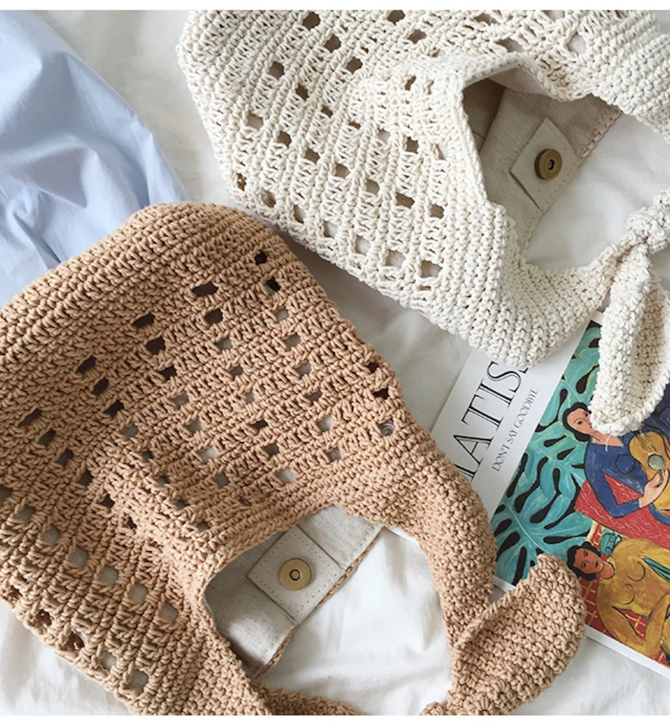 Elena Handbags Medium Crochet Cotton Bucket Bag