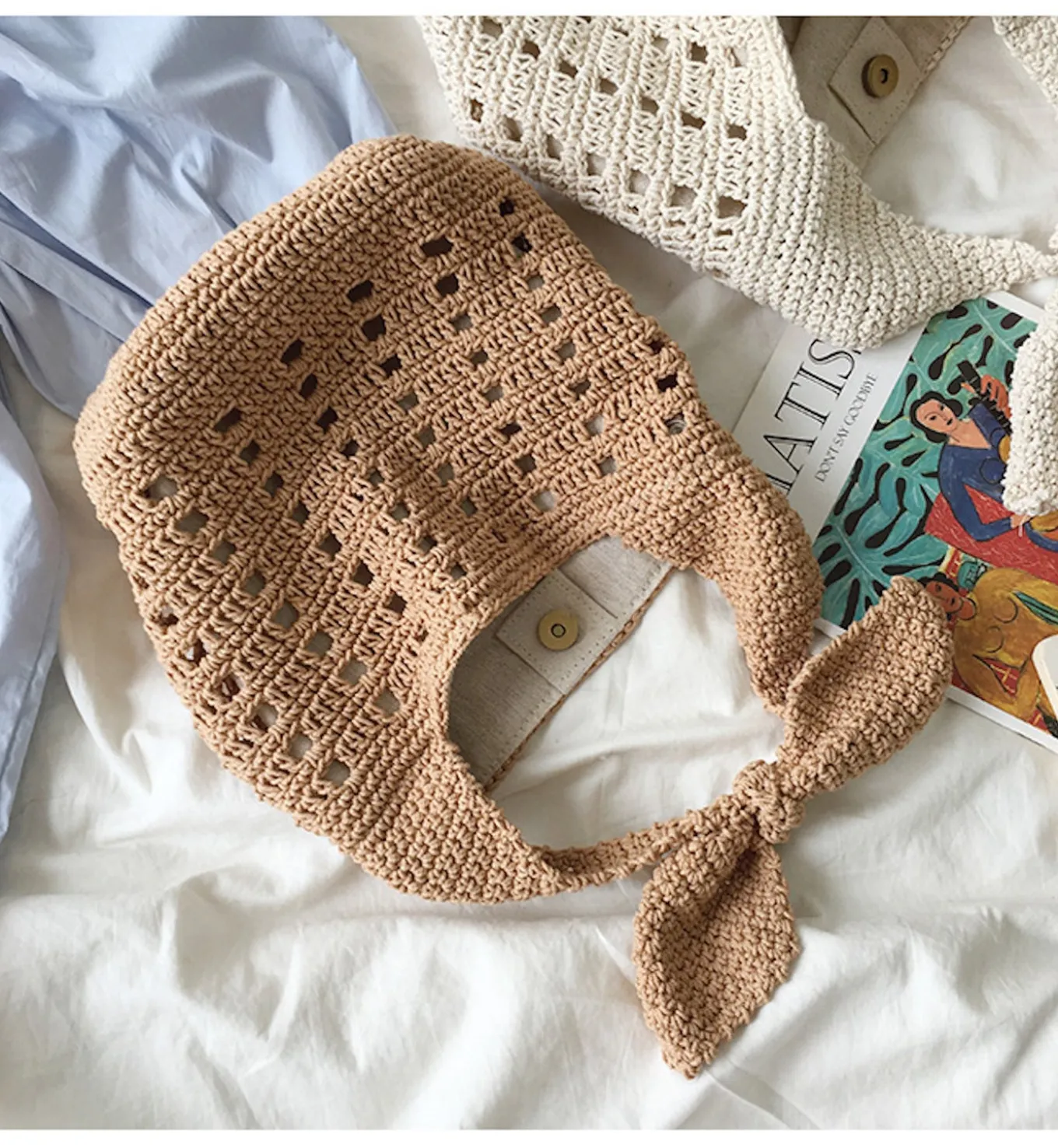 Elena Handbags Medium Crochet Cotton Bucket Bag