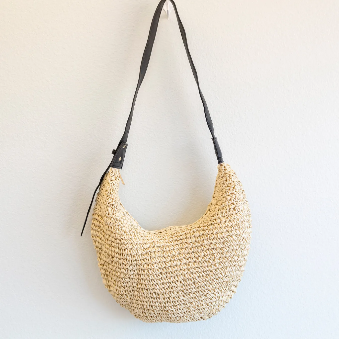 Elena Handbags Medium Size Straw Croissant Crossbody Bag