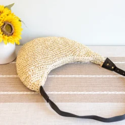 Elena Handbags Medium Size Straw Croissant Crossbody Bag