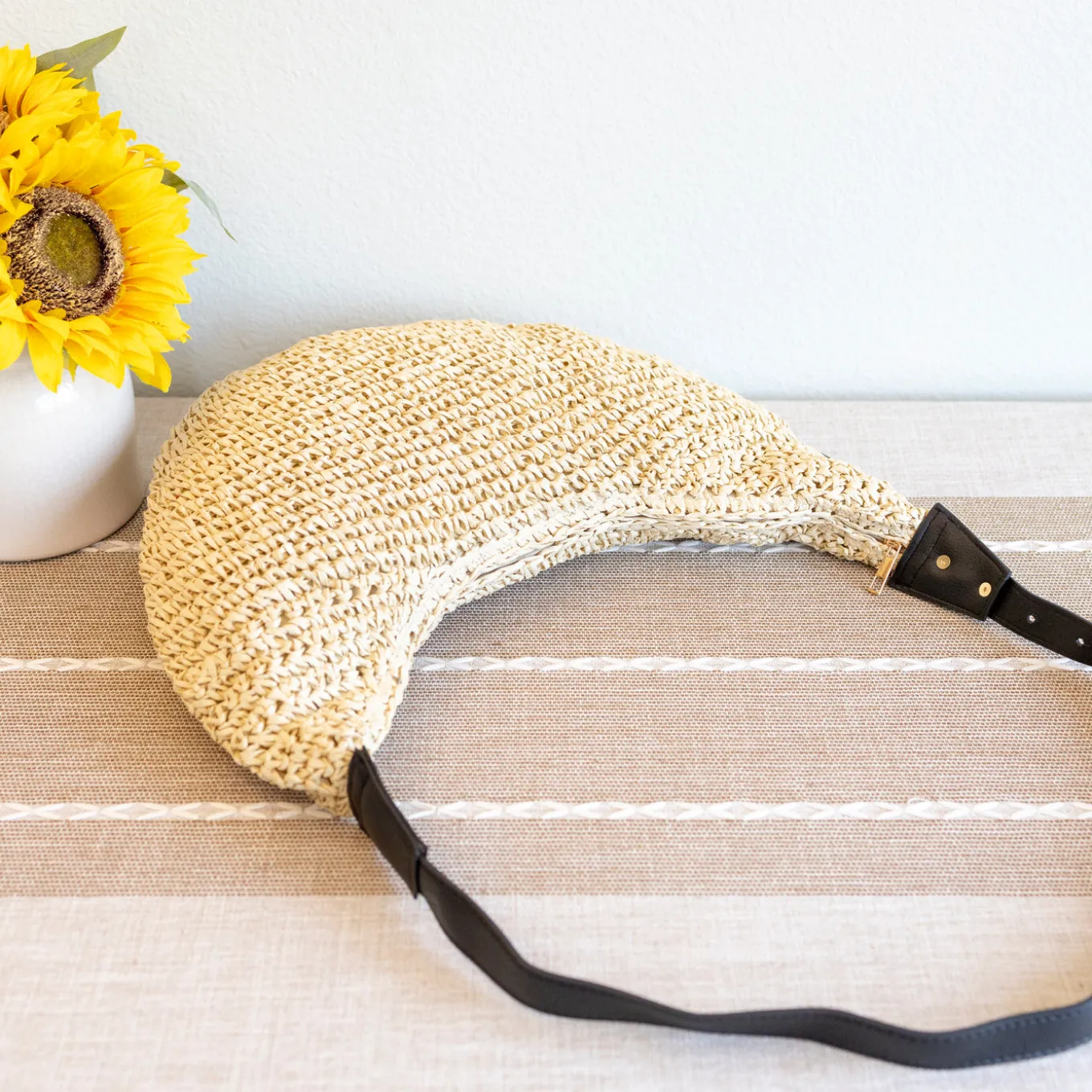 Elena Handbags Medium Size Straw Croissant Crossbody Bag