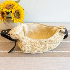 Elena Handbags Medium Size Straw Croissant Crossbody Bag