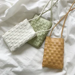 Elena Handbags Mini Square Leather Woven Purse