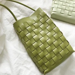Elena Handbags Mini Square Leather Woven Purse