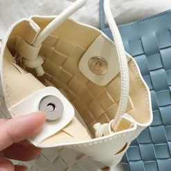 Elena Handbags Mini Square Leather Woven Purse
