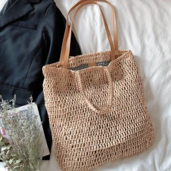 Elena Handbags Minimalistic Straw Woven Tote Bag