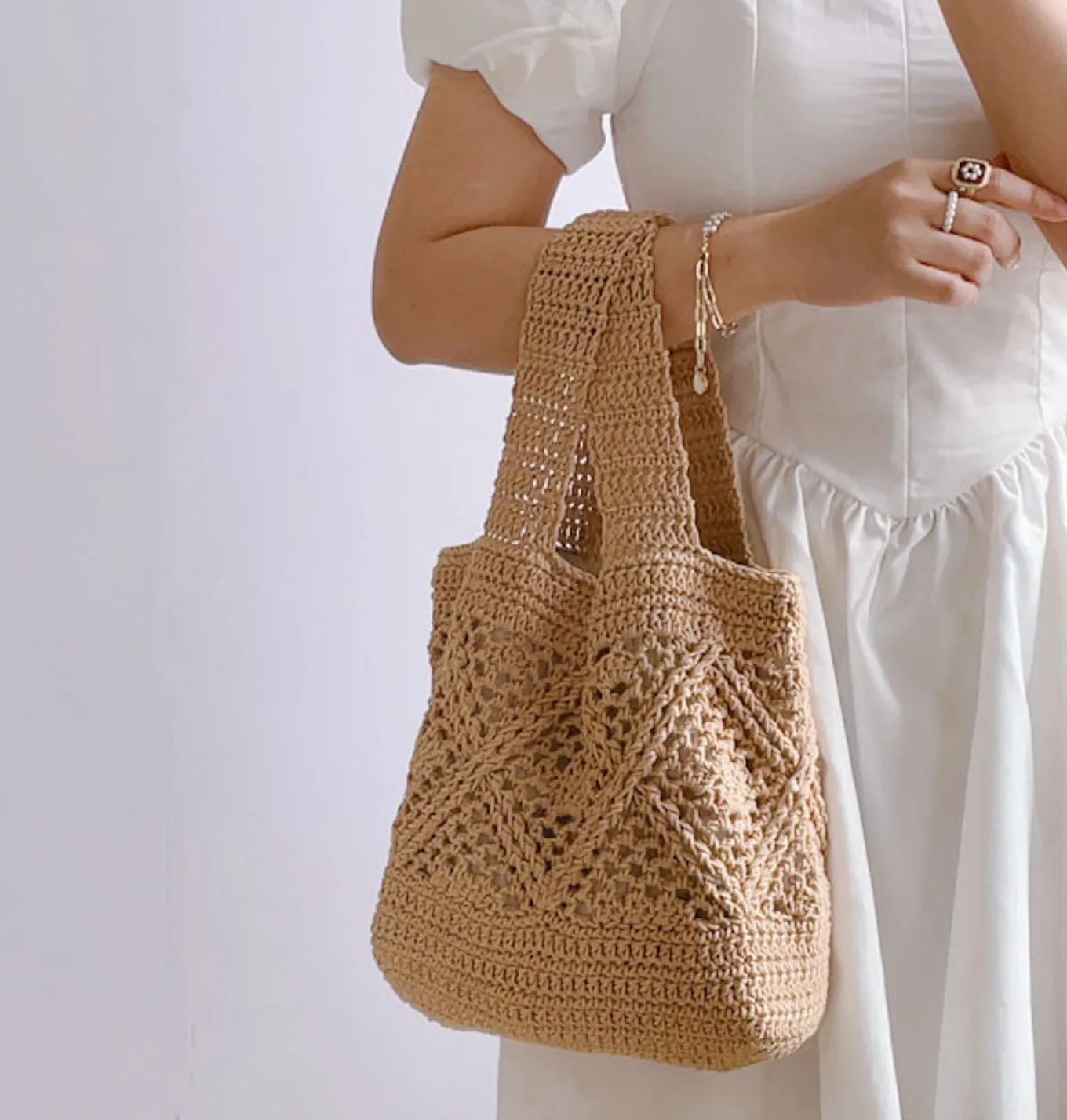 Elena Handbags Minimalistic Cotton Bucket Shoulder Bag