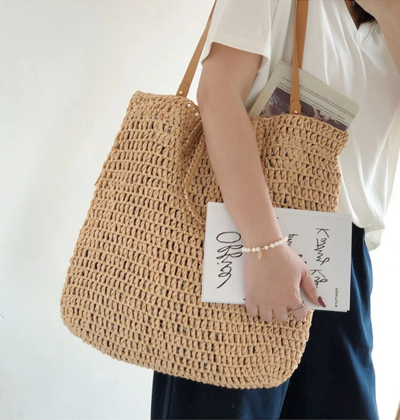 Elena Handbags Minimalistic Straw Woven Tote Bag